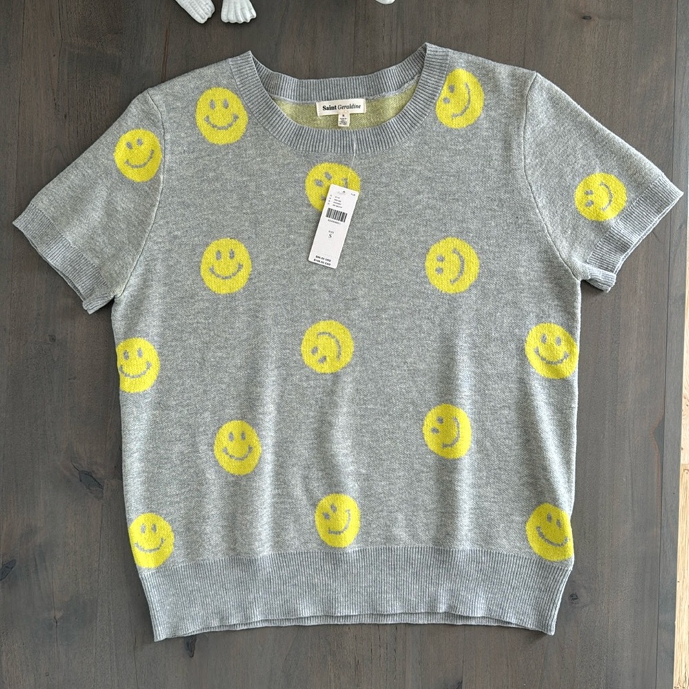 NWT Anthropologie smiley face short sleeve sweater